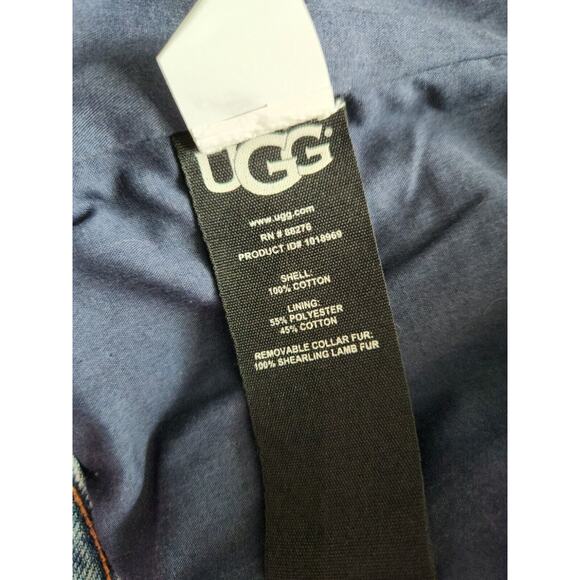 UGG SHEEPSKIN TRIM VINTAGE DENIM JACKET, WOMEN SIZE S Missing Fur Collar - Picture 7 of 8
